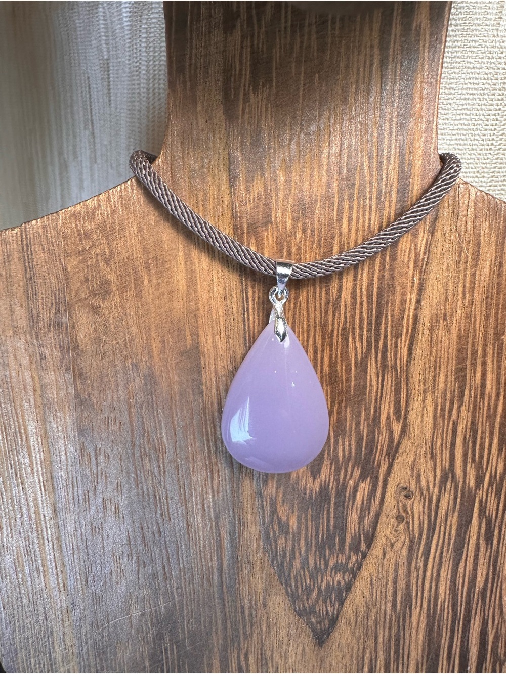 Lavender Teardrop Pendant Necklace on Brown Rope - Picture 12 of 15
